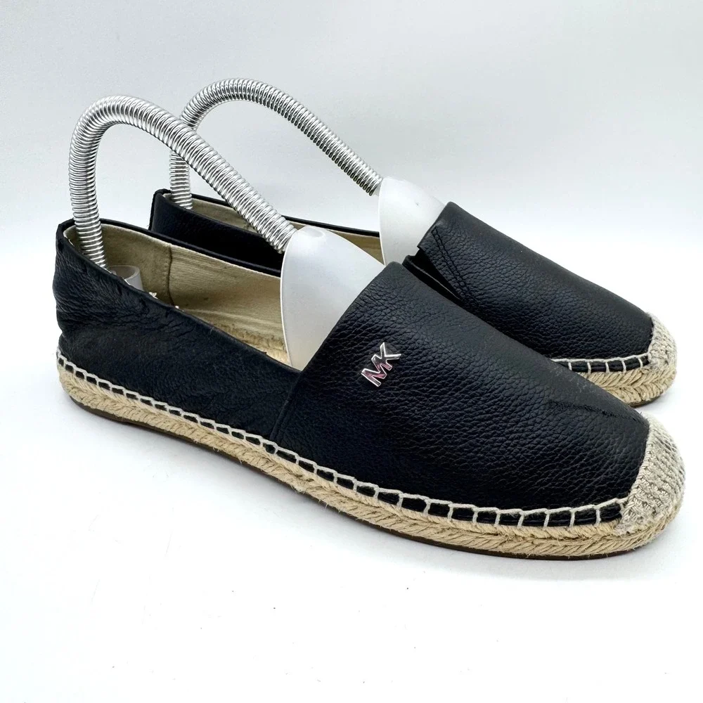 MICHAEL Michael Kors Kendrick Pebbled Leather Espadrille Slip On Black Size 5.5